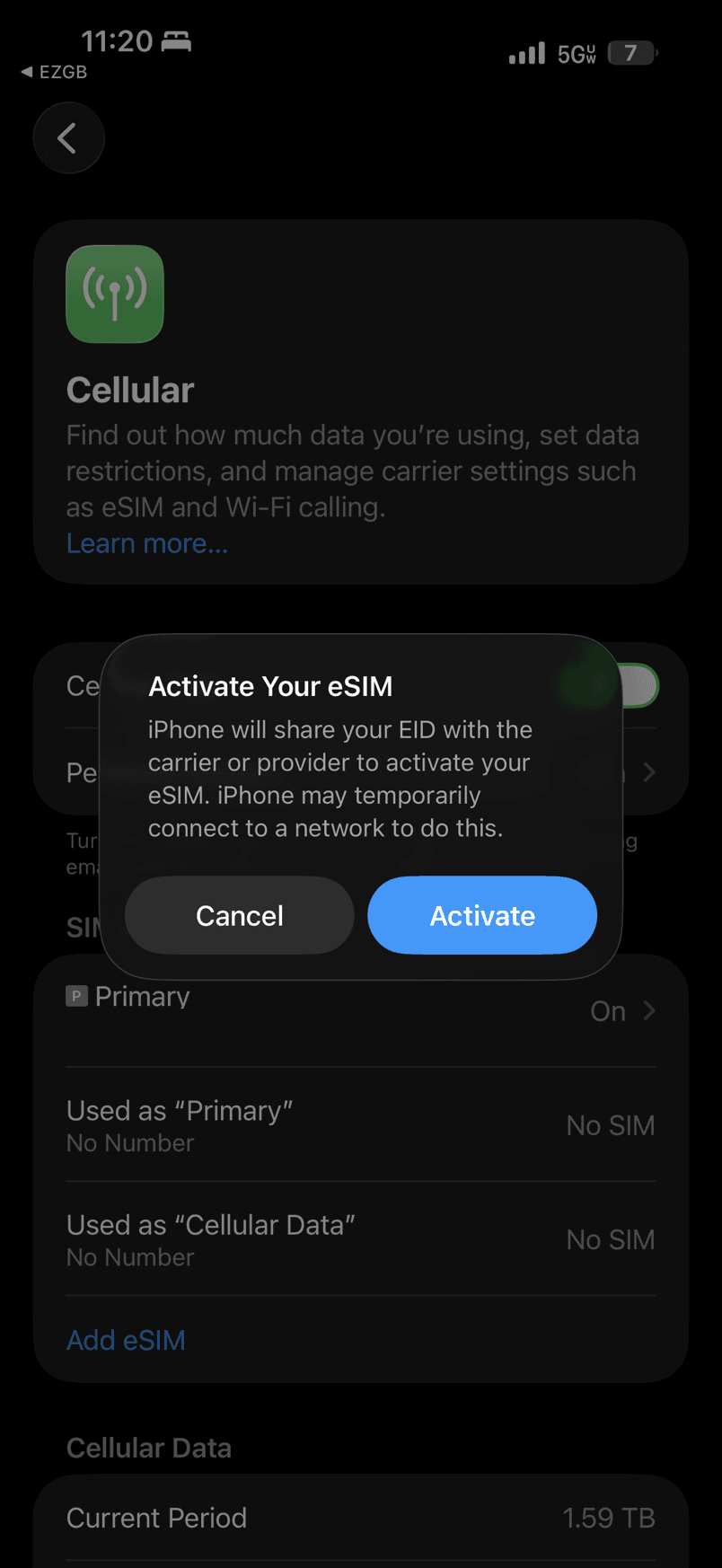 iOS asks to activate your eSIM