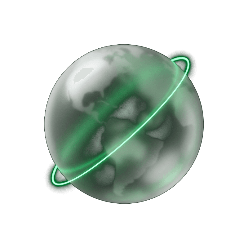 Glass globe with a green route arc